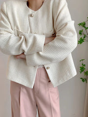 Lunivop White Elegant Tweed Jacket Women Slim Long Sleeve O Neck Chic Sweet Short Coat Fall Winter French Female Fashion New Tops