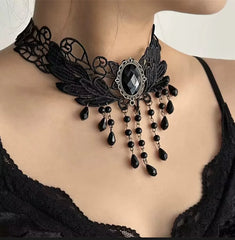 Lunivop Punk Dark Gothic Black Lace Tassel Choker Necklace for Women Hip Hop Party Halloween Accessories Gift