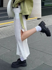 Lunivop  High Waisted Split White Skirts Clothes For Women New Autumn Pure Cotton Slim Fit Simple Solid Color Long Skirts