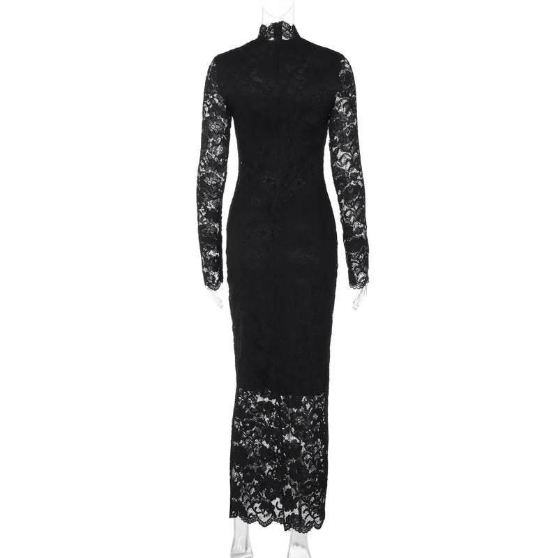 Lunivop Lace Spliced Long Sleeve Solid Slim Elegant Evening Night Dress Party Summer Casual Y2K Streetwear Dropshipping Clothing