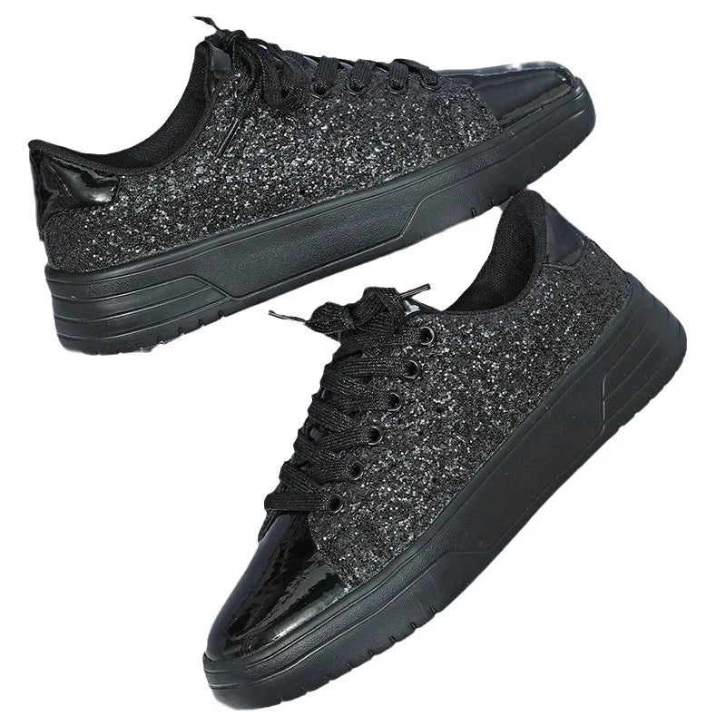 Lunivop New Women Platform Casual Sneakers Fashion Shiny Rhinestone Flat Shoes for Women Shining Crystal Sneaker Lacing Trend Shoes