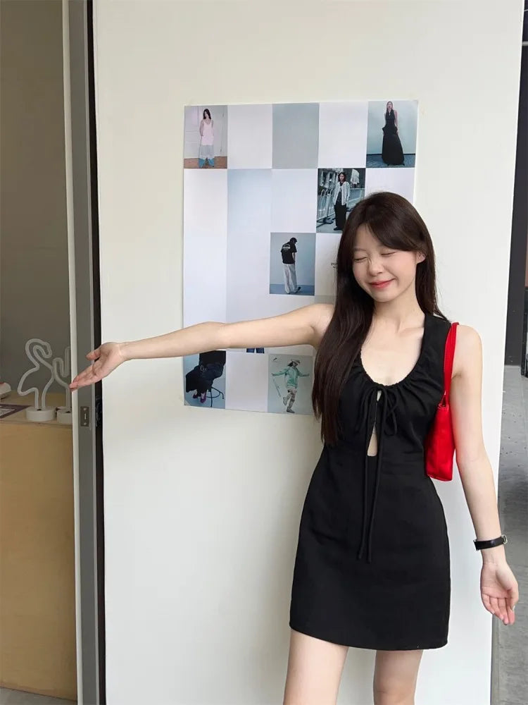 Lunivop  Woman Dress Fashion Summer Hollow Out Sexy Sweet Sleeveless Bandage Solid Slim Elegant Party Mini Dresses Female Casual