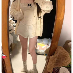Lunivop Coquette Cardigan Sweater Woman Kawaii Bow Hollow Out Knitted Tops Korean Fashion Sweet Preppy Cute Aesthetic Solid