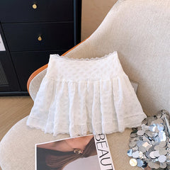 Lunivop Balletcore Ruffled Mini Skirt with Lace Trim Low Rise Tiered White Skirt Summer Women TeenGirl Y2K Goth Outfit