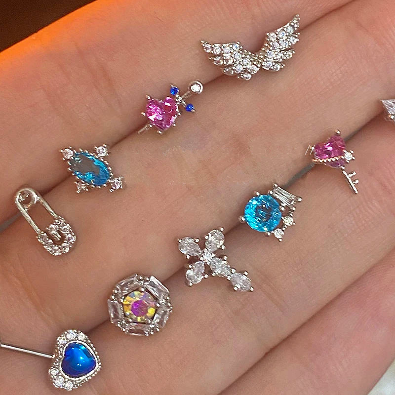Lunivop Sweet Cool Stainless Steel Cross Moon Piercing Cartilage Stud Earrings for Women Girls Hiphop Punk Party Cosplay Jewelry