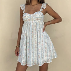 Lunivop  Women's Cute Babydoll Mini Dress Ruffle Straps Maternity Dresses Summer Y2K Flowy Teens Short A-Line Sundress