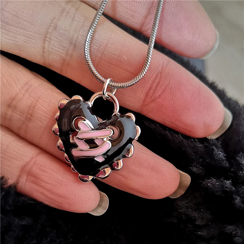 Lunivop Gothic Y2k Aesthetic Vintage Black Peach Heart Pendant Choker Snake Chain Rope Chain Necklace For Egirl EMO Jewelry Accessories