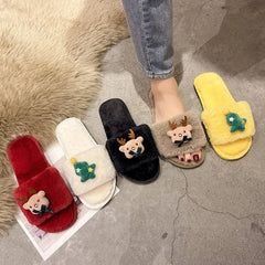 Lunivop 2025 New Christmas Elk Cotton Slippers for Women Men Winter Cute Cartoon Home Non Slip Couple Floor Slides Slip-on Plush Shoes