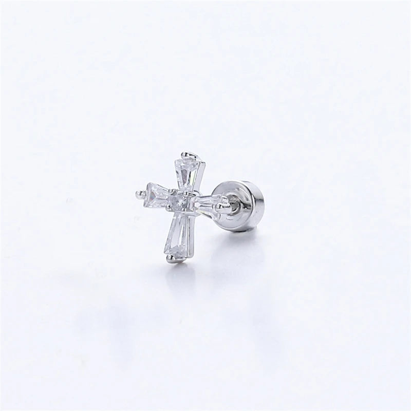 Lunivop Love Heart Cross Medical Grade 316L Stainless Steel Ear Bone Nail Shiny Y2K Silver Color Rhinestone Earring Cochlear accessories