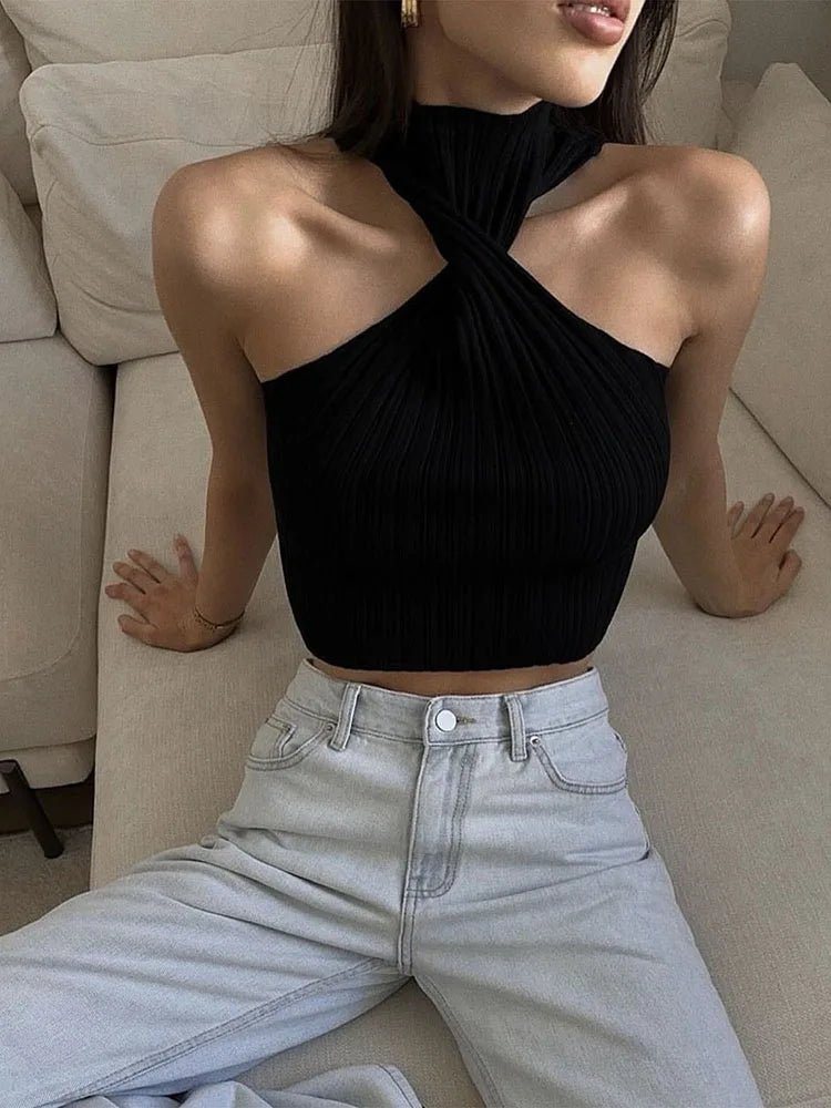 Lunivop  Knit Sweater Pullover Women Ribbed Twist Off-Shoulder Slim Summer Patchwork High Waist Tank Top Knitwear Female Y2k Top