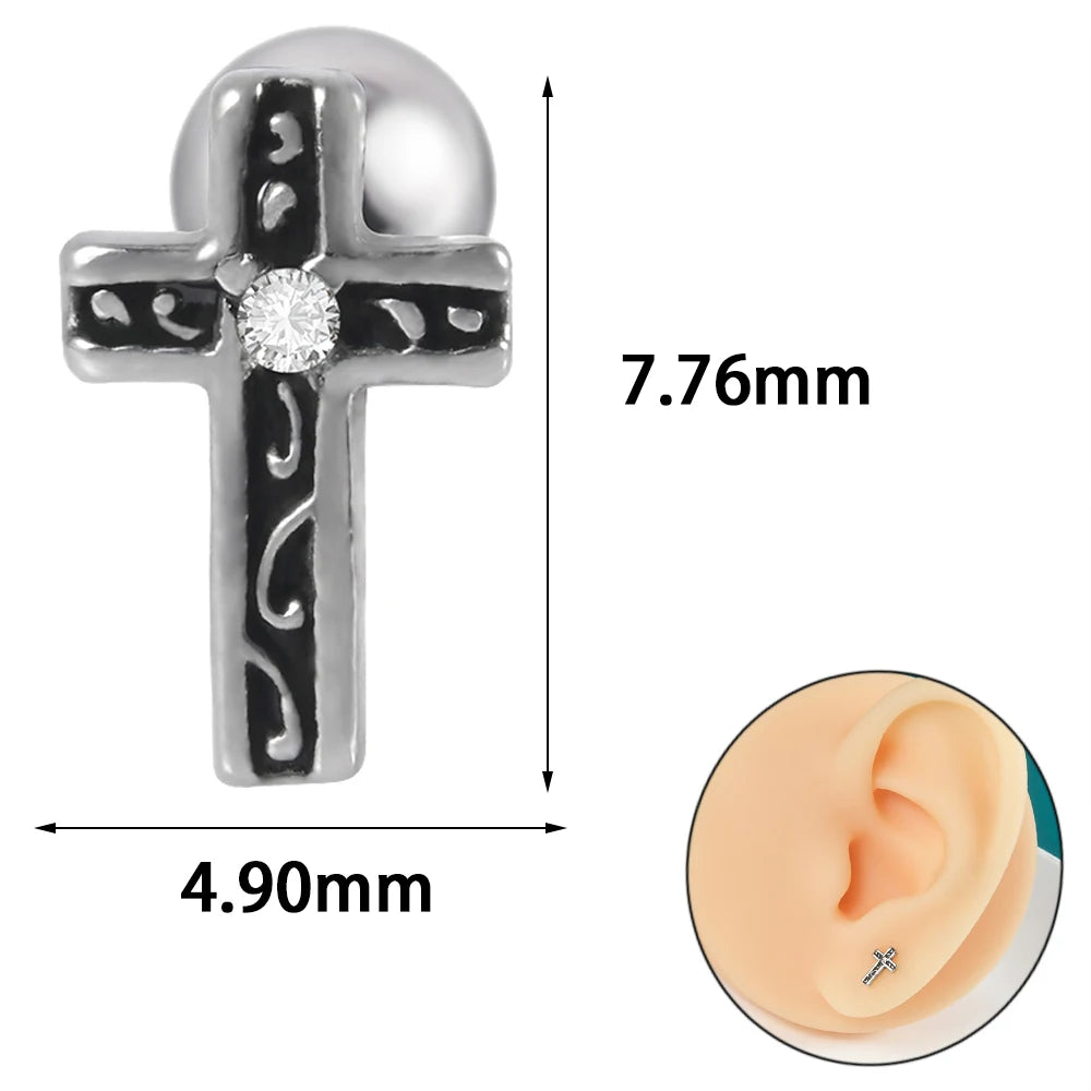 Lunivop 1PC Surgical Steel Punk Hoop/Cross Black Vintage Stud Ring Round Circle Septum Clicker Nose Earring Daith Piercing Body Jewelry