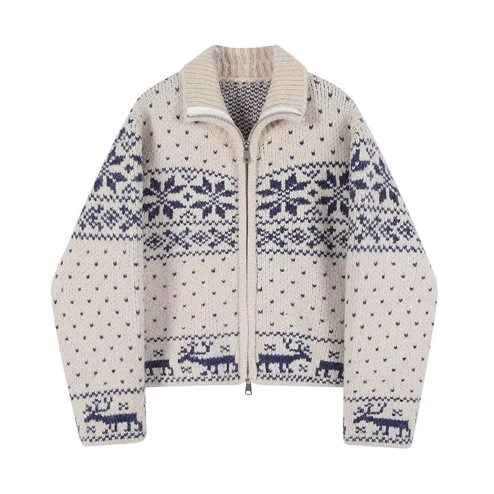 Lunivop Knit Zip Up Cardigan Women Cozy Fair Isle Zipper Front Sweater Jacket Teen-Girl Fall Winter Casual Chic Outfit
