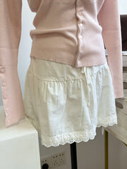 Lunivop  Lace Trim A-line Shirks Women New Cotton High Waist Elastic Ruffles Hem Sweet Mini Skirts Vintage Cute Streetwear Chic Falda