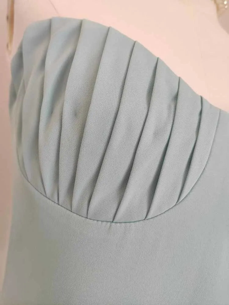 Lunivop Spring And Summer New Delicate Light Blue Strapless Pleated Women Dress Sweet Style Charming Dresses Female