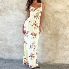 Lunivop  Sexy Y2K Clothes Floral Print Sleeveless Backless Bodycon Maxi Dresses for Women Club Birthday Party Elegant Outfit