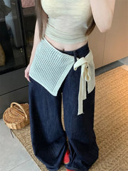 Lunivop  New Solid Western All-match Mujer Faldas Knit Hollow Out Lace Up Sweet Skirts Age Reduction Literary Fart Curtain