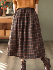 Lunivop Faux Woolen Plaid Long Skirts Women Loose Vintage Fall Winter A Line Skirt Casual High Waist Japan Harajuku Warm Long Skirt