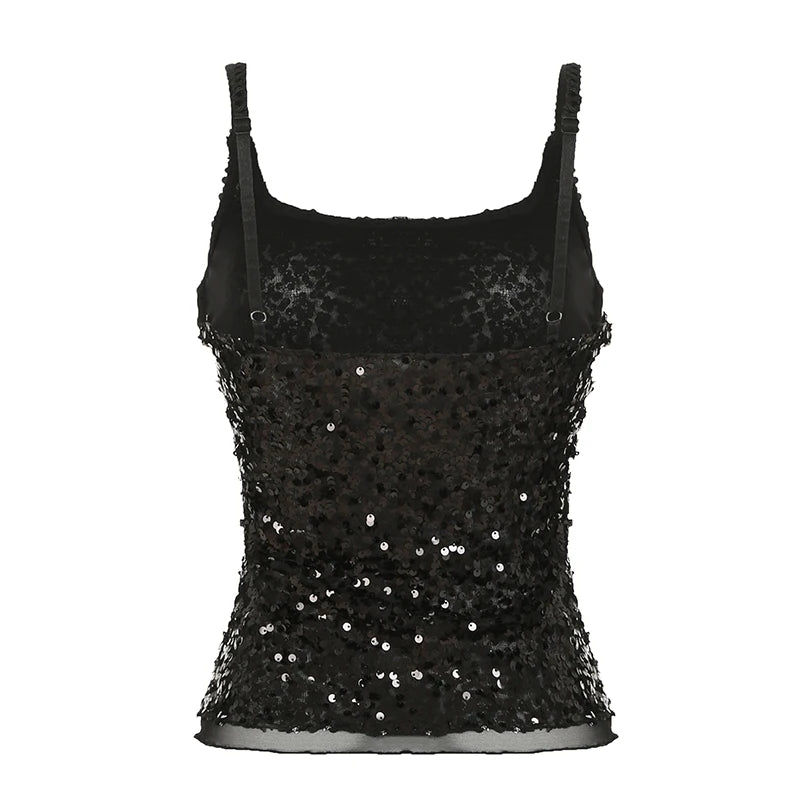 Lunivop   Black Sequined Crop Top Sexy See Through Sleeveless Skinny Club Party Camisole Women Vintage 2000s Tee y2k Aesthetic Vest