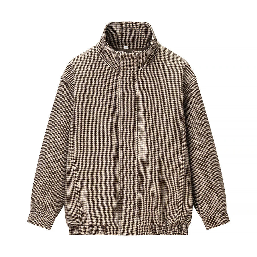 Lunivop  Vintage Plaid Women's Jacket Chic Stand Collar Zipper Short Coat Long Sleeve Bomber Jackets Outwear New Lady Casual Coats ﻿