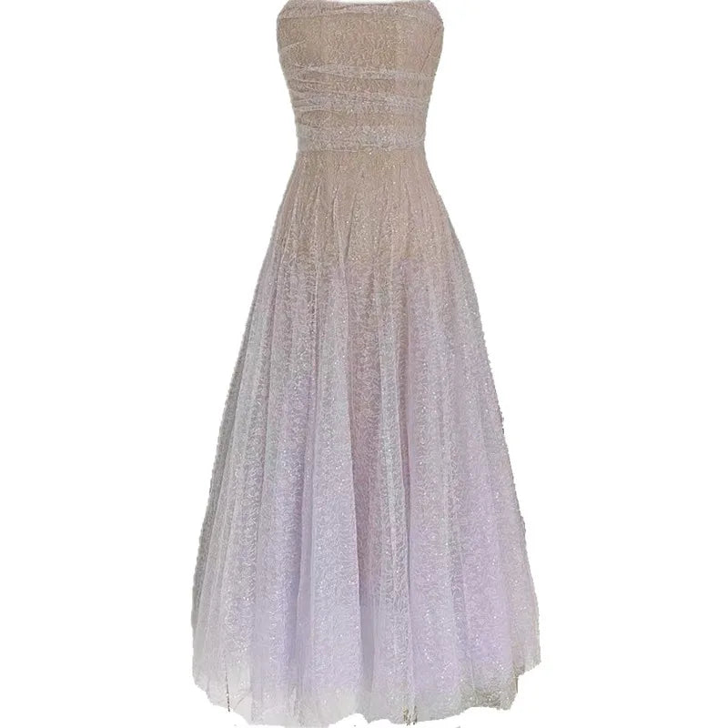 Lunivop  Fashion Women's Dress Strapless Purple Gradient Evening Party Dresses 2025 Summer New Tide