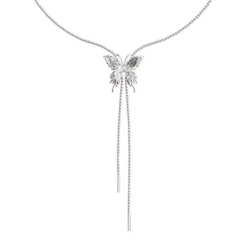 Lunivop Y2K Luxury Long Chain Pull Liquid Butterfly Necklace for Women Korean Fashion Stainless Steel Necklace Birthday Gift Collares