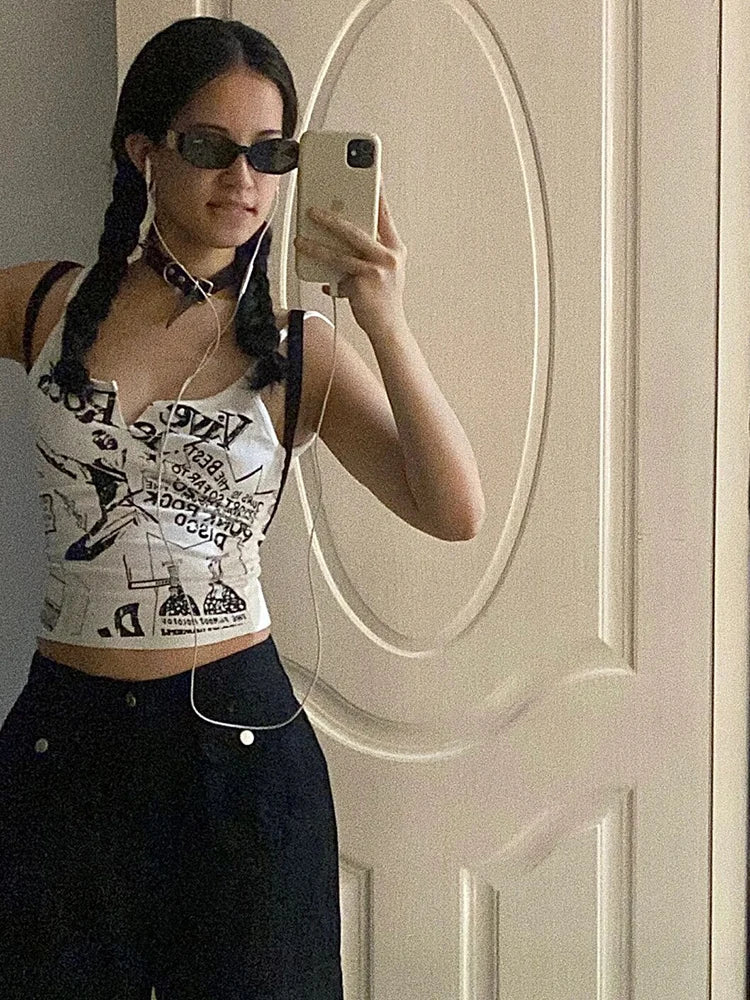 Lunivop Y2K E-Girl Punk Print Sleeveless Ribbed Knit Tank Top For Women 2000s Crop Top Summer Fairy Grunge 90s Hippie Tee ropa de mujer
