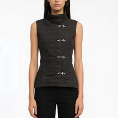 Lunivop  New High Street Fashion Popular Stand Colaar Sleeve Vest Y2k Aesthetic Single Breasted Sweet Cool Women Clothes Vintage Tops