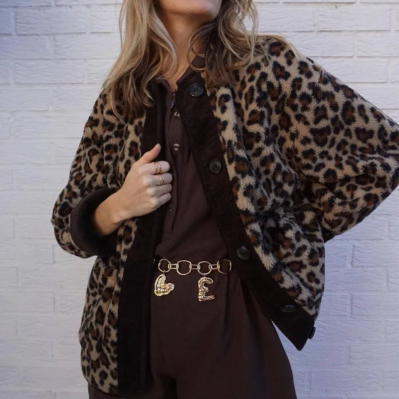 Lunivop Autumn Leopard Jacket Coat Women 2024 New Arrivals O Neck Single Breasted Jacket Casual Female Coat