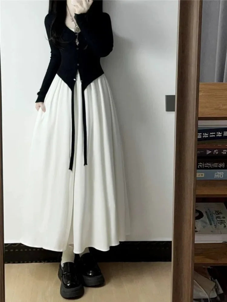Lunivop  Black Long Sleeve Sun Protection Coat Women+ Sexy Slim Waist White Camisole Vest Dresses 2025 Summer New Two Piece Sets
