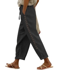 Lunivop  Women Fashion Embroidered Lace Trousers Vintage Lace-Up Pockets Pants Summer Elegant Loose Elastic Waist Long Pants Streetwears