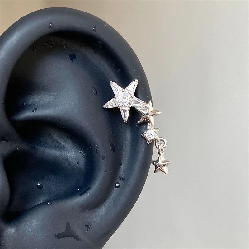 Lunivop 1pcs Quality Shiny Zircon Five Pointed Star Pendant Cochlear Ear Bone Nail 316L Stainless Steel Earring for Women Waterproof