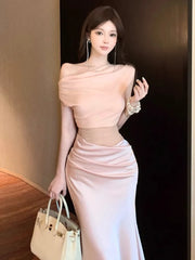 Lunivop  Dresses Women Sexy Slash Neck Patchwork Off Shoulder Vintage Fashion Elegant Mermaid Dress Party Female Fashion Cocktail