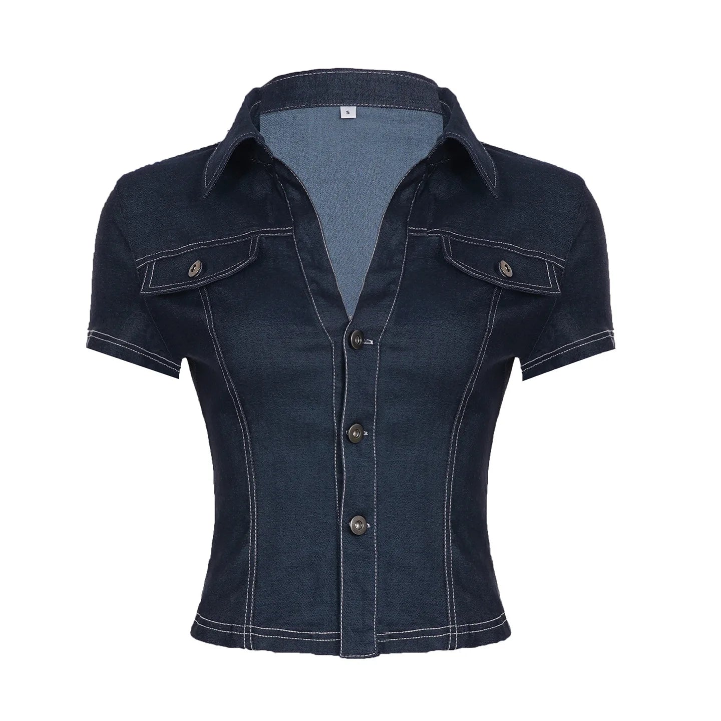 Lunivop Retro High Waisted Tops Fashion Womens Sexy Lapel Single Breasted Cardigan Denim Tops Hot Girls Y2k Party T-Shirt Womens