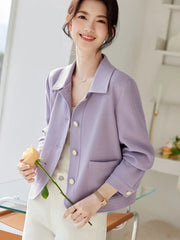 Lunivop Elegant Slim Purple Jacket Women Sweet Long Sleeve Small Fragrance Coat Casual Fall Winter Lady French Pockets Fashion Tops