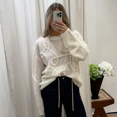 Lunivop Fashion Casual Pullovers For Women Solid Color Round Neck Long Sleeve Knitted Sweater Loose Female 2024 Autunn Winter New