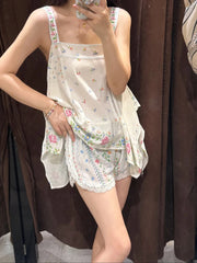Lunivop  Two Piece Set Spaghetti Strap Asymmetric Top Lace Trim Shorts Loose Fit Summer Chic Resort Lady Casual Suit