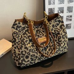 Lunivop   Leopard Print Canvas Tote Bag, Fashionable Shoulder Bag For Women, Perfect For School, Office, And Shopping