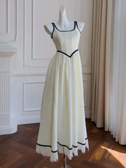 Lunivop  Contrast Color Spliced High Waist Tweed Sling Dresses For Women Hem Tassel Design Elegant Dress New Clothing