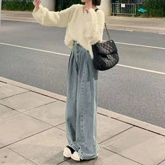 Lunivop  Vintage Blue baggy Jeans Women Korean High Wiast Loose Denim Wide Leg Pants Woman Autumn Winter Streetwear Trousers