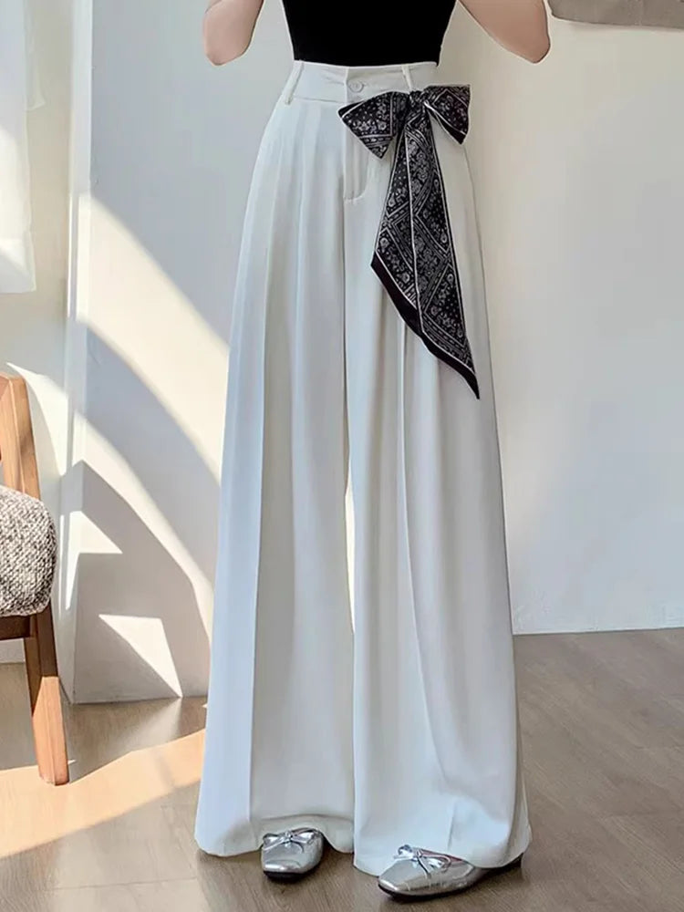 Lunivop  Chic Lace Up Suit Wide Leg Pant Women Elegant Loose High Waist Bow Trousers Korean Fashion Female Casual Sweet Pants New