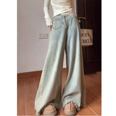 Lunivop  Light Blue Flared Jeans for Tall Women, A/W High-Waisted Wide-Leg Distressed Hem Pants