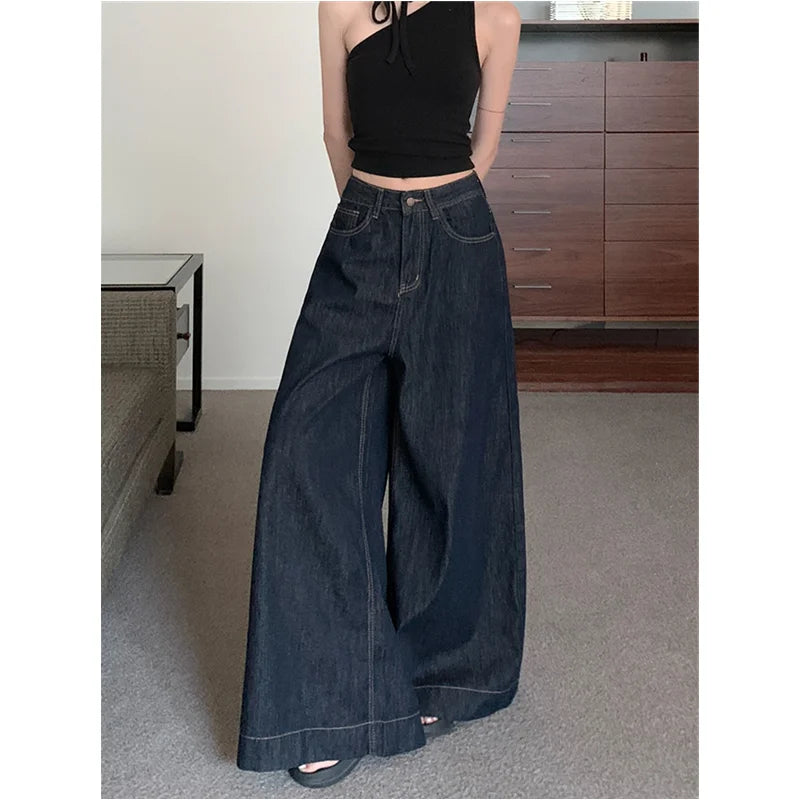 Lunivop Blue Women Jeans High Waist Vintage Straight Baggy Denim Pants Streetwear Y2K American Style Fashion Wide Leg Denim Trouser