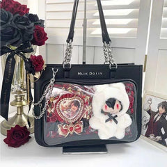 Lunivop New Fashion Womens Shoulder Bag Black Lolita Gothic Y2k Cute Tote Bag Transparent Jk Chains Square Large Capacity Handbag