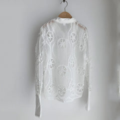 Lunivop  Fashion Autumn Women Long Sleeve White Shirt Sexy Hollow Out Floral Embroidery Blouse Female Vintage Loose Casual Tops