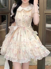 Lunivop  Floral Sweet Mini Dress Women Vintage Cute Ruffles Puffy Sleeve Dress Casual Summer Slim High Quality Elegant Vestidos New