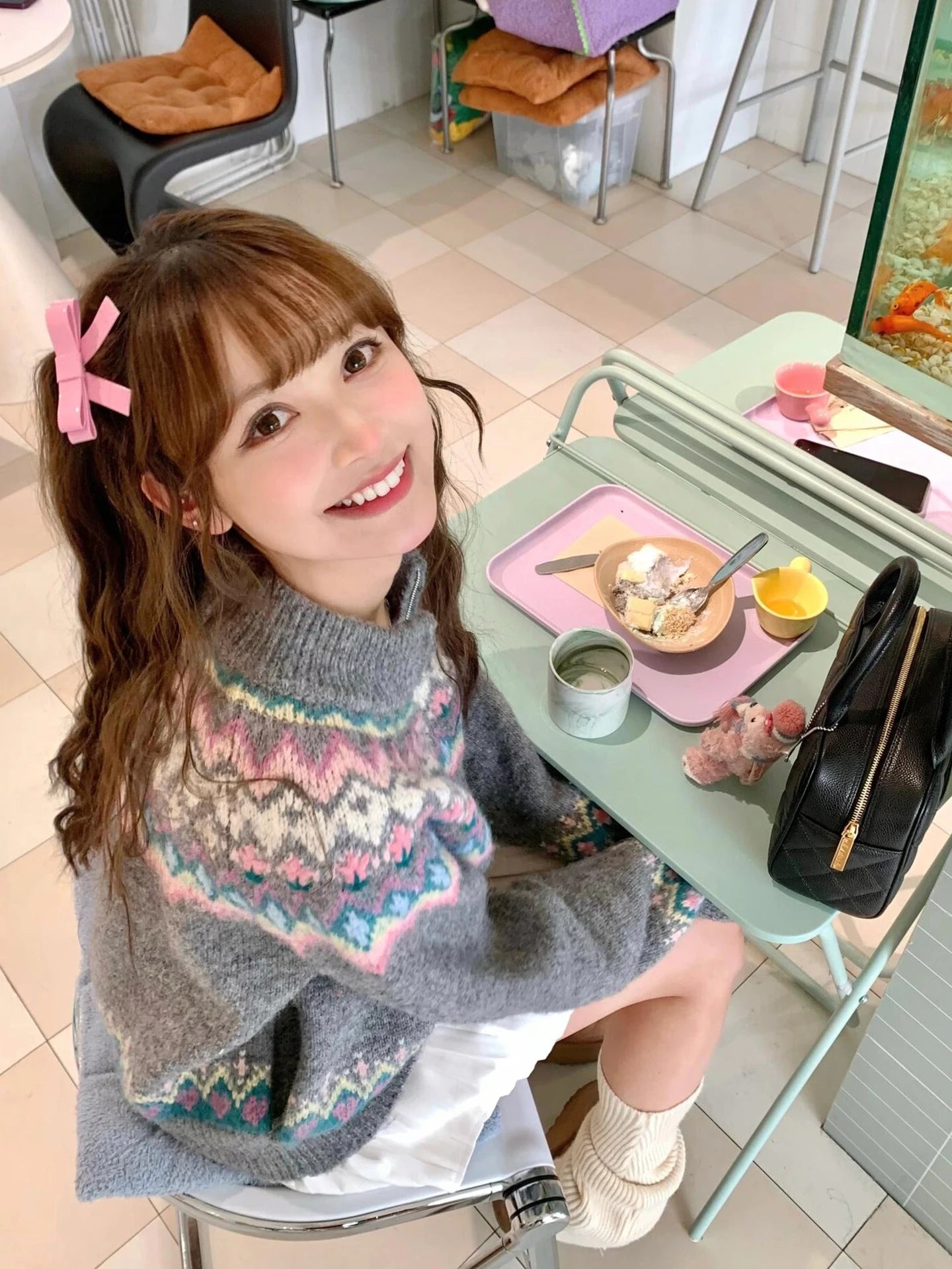 Lunivop Women Fair Isle Sweater Cardigan Cute Pink Cozy Chunky Knit Collared Zip-up Sweater Jacket Teen-girl Fall Winter 90s Outfit