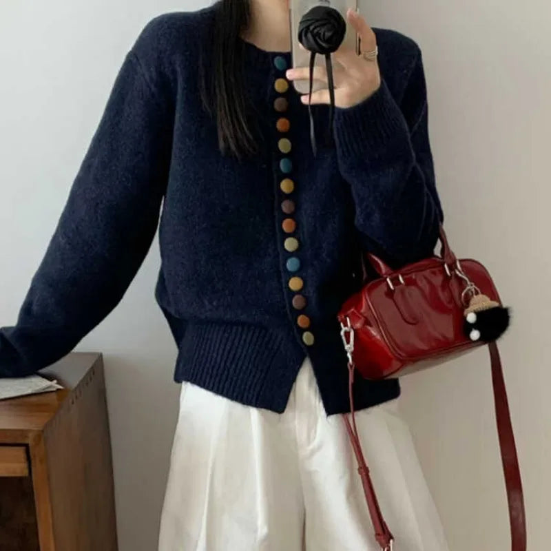 Lunivop Multicolor Button Knit Sweater Cardigan Women Long Sleeve Button-Up Sweater Jacket Teen-girl Autumn Winter Korean Fashion Outfit