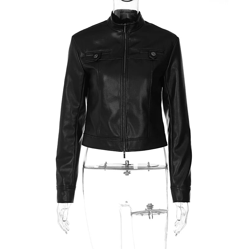 Lunivop Slim Leather Long Sleeve Zipper Metal Button Slim Jackets Coats New Winter Casual Y2K Vacation Clothing
