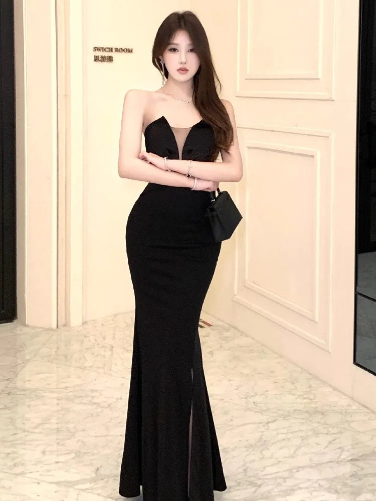 Lunivop  Woman Dress Strapless Split Slim Elegant Vintage Backless Temperament Party Dress Female Sexy Ladies Fashion Cocktail