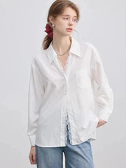 Lunivop Lace Patchwork White Shirt Women Elegant Long Sleeve Vintage Blouse American Casual Autumn Female Sweet Pocket Retro Tops